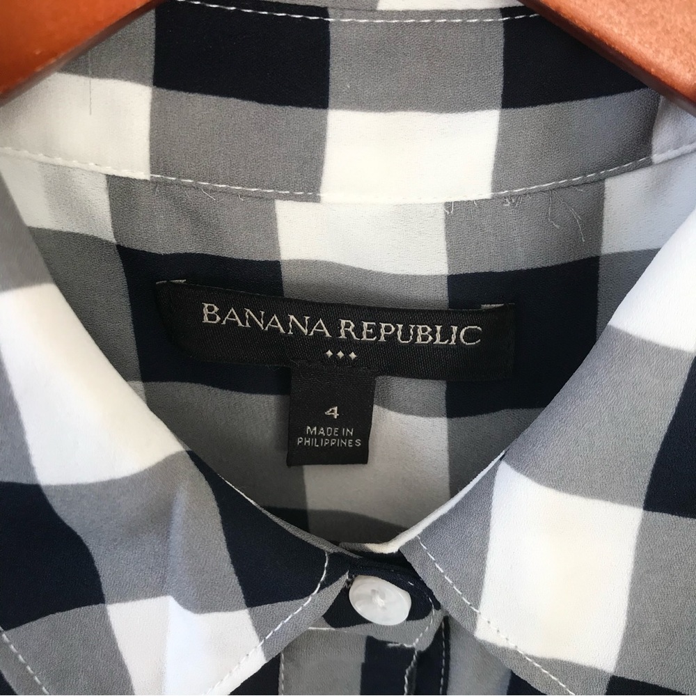 Gingham Plaid Polyester Banana Republic Navy Blue Sleeveless Belt Collared Dress - Picture 7 of 8